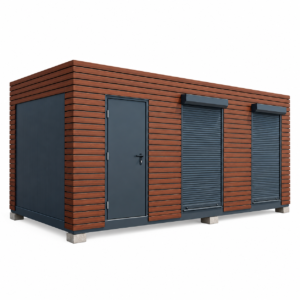 contentor modular em madeira com persianas metálicas 20hc